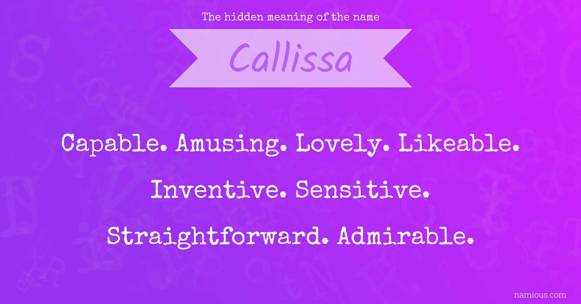 The hidden meaning of the name Callissa