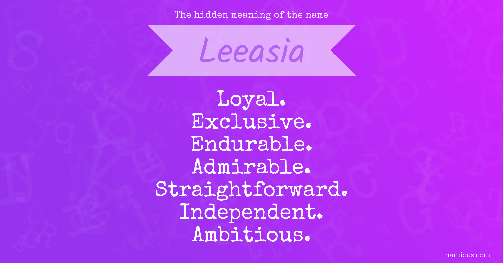 The hidden meaning of the name Leeasia